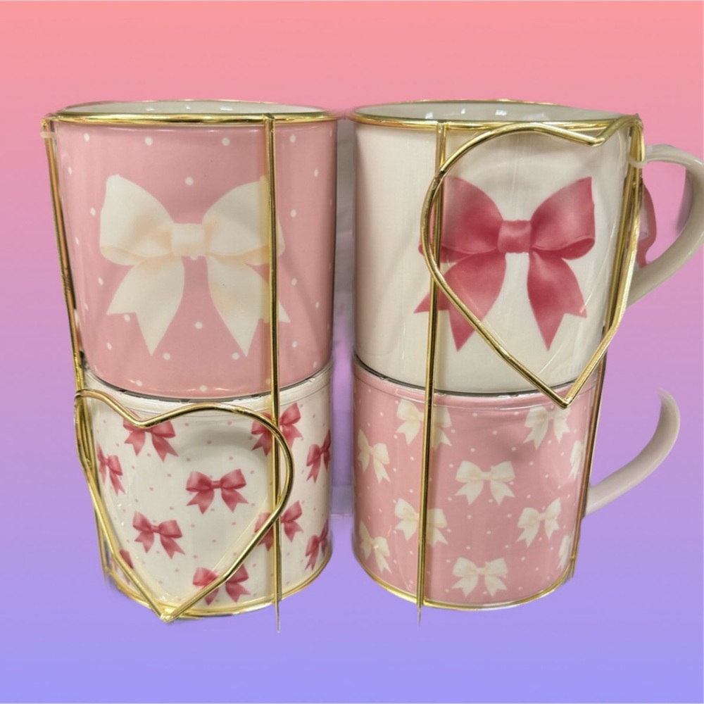 Pink Bow Coquette Ceramic Mug Set
